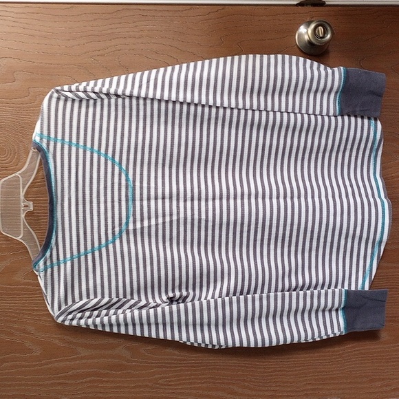 [26] Betsey Johnson Gray Blue Striped Woman's Full Pajama Set Size Medium - Picture 3 of 8